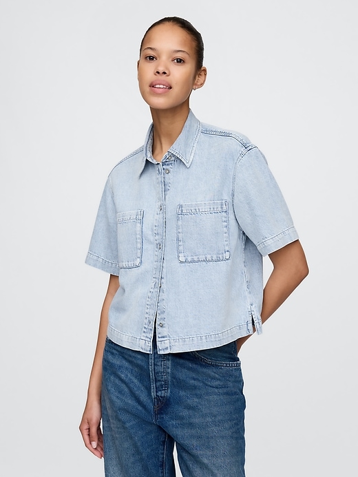 Image number 1 showing, UltraSoft Cropped Denim Shirt