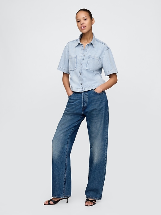 Image number 3 showing, UltraSoft Cropped Denim Shirt