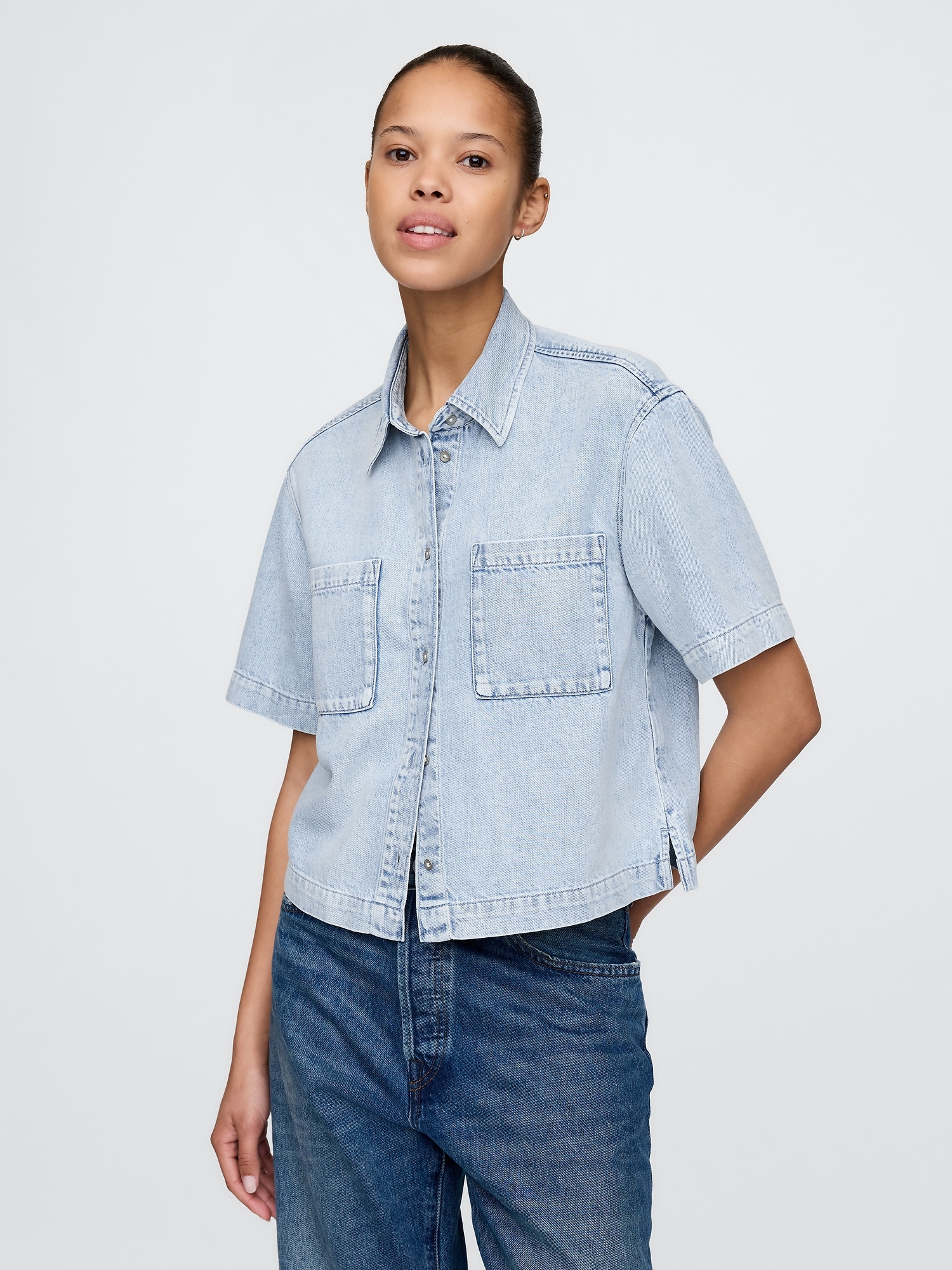 UltraSoft Cropped Denim Shirt