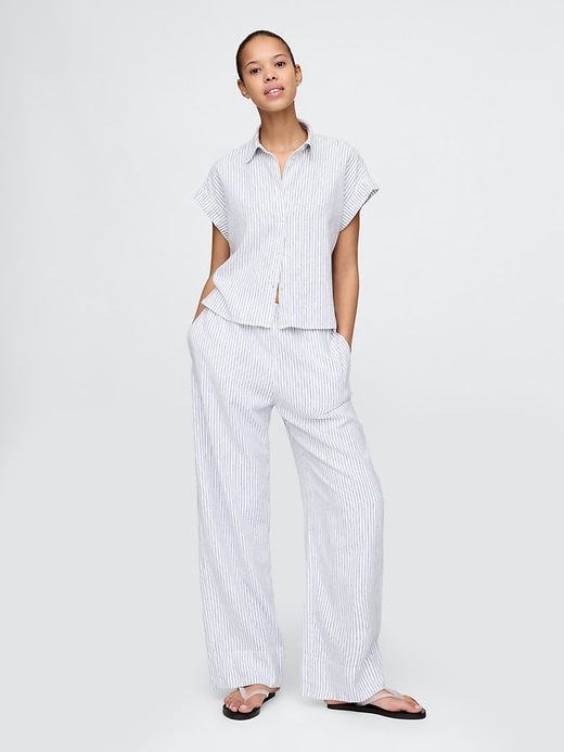 Image number 1 showing, Linen-Blend Easy Wide-Hem Pants