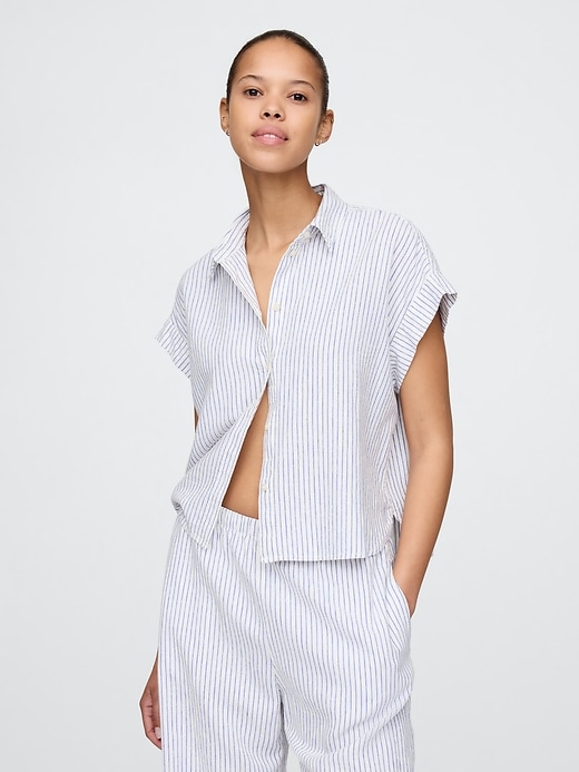 Image number 1 showing, Linen-Blend Cropped Shirt