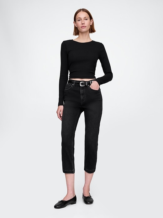 Image number 1 showing, High Rise Cropped Capri Jeans