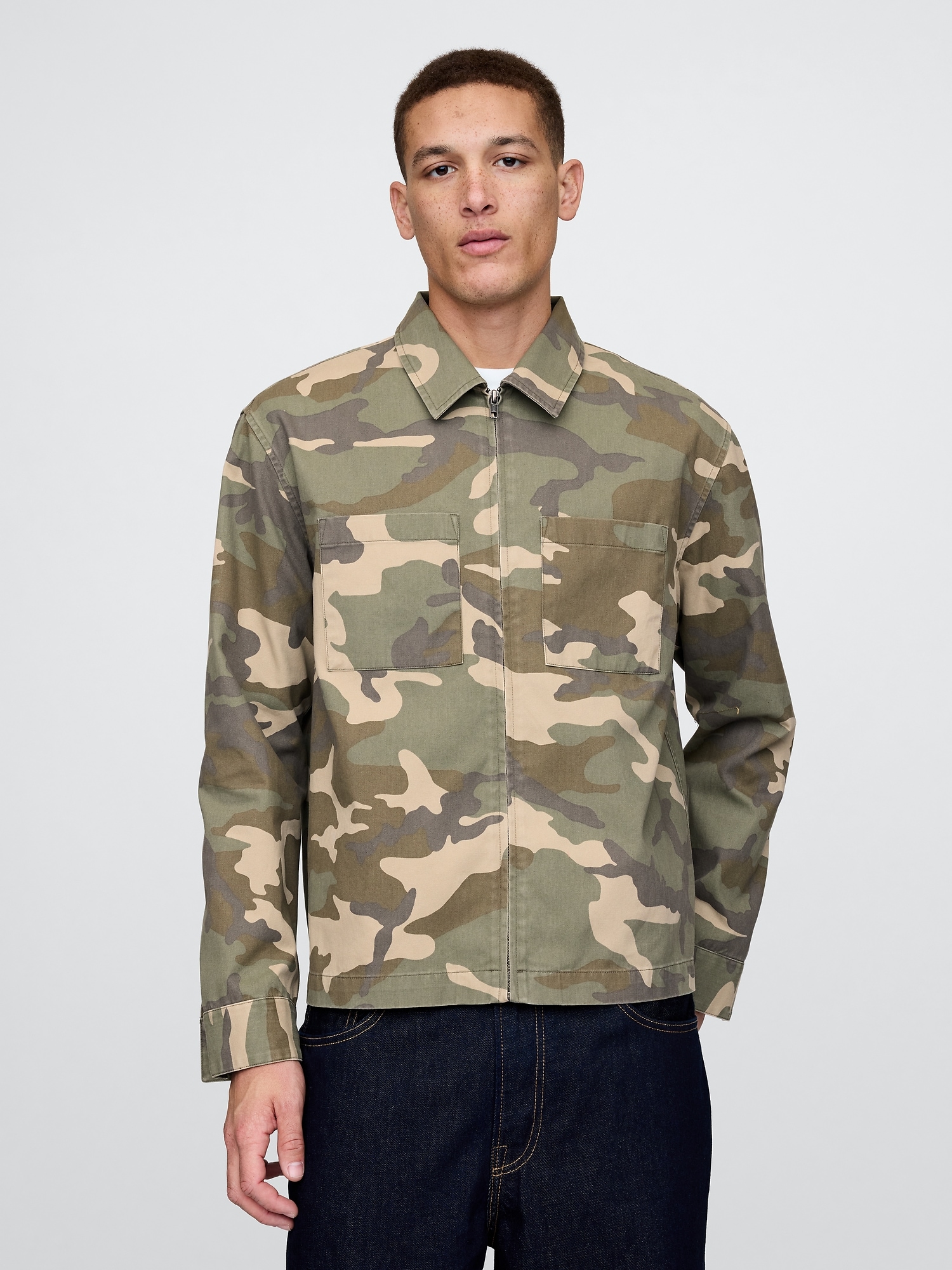 Camo Zip Shirt Jacket