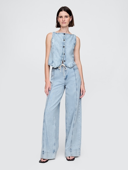 Image number 1 showing, Mid Rise UltraSoft Denim Baggy Trousers