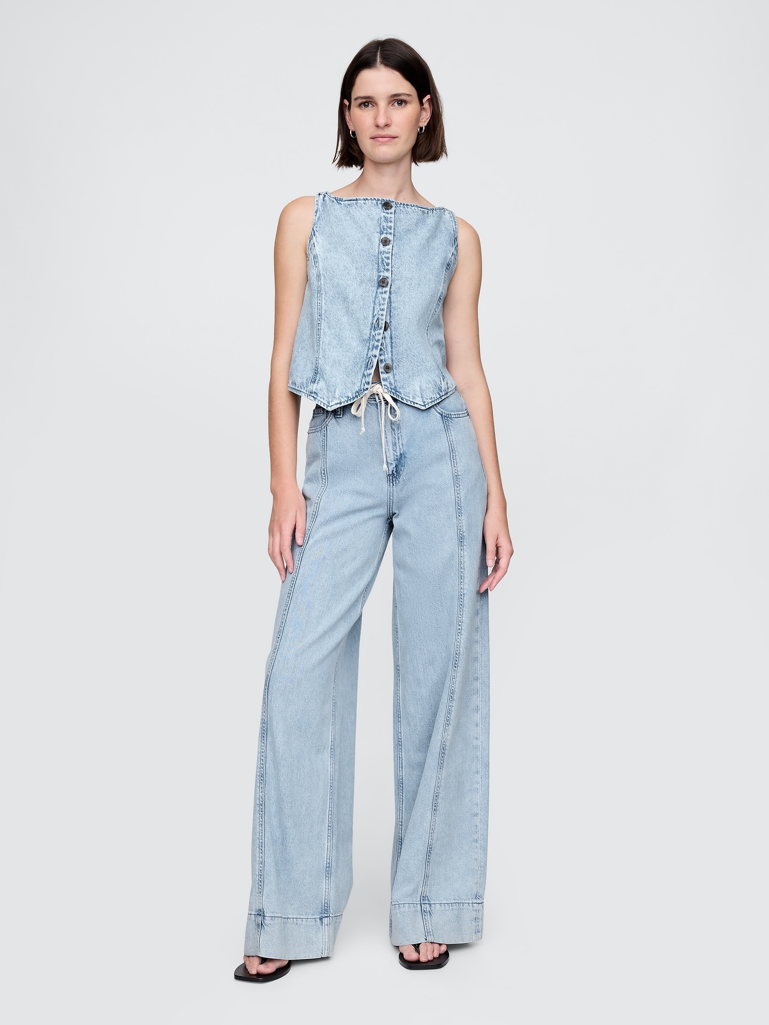 Mid Rise UltraSoft Denim Baggy Trousers