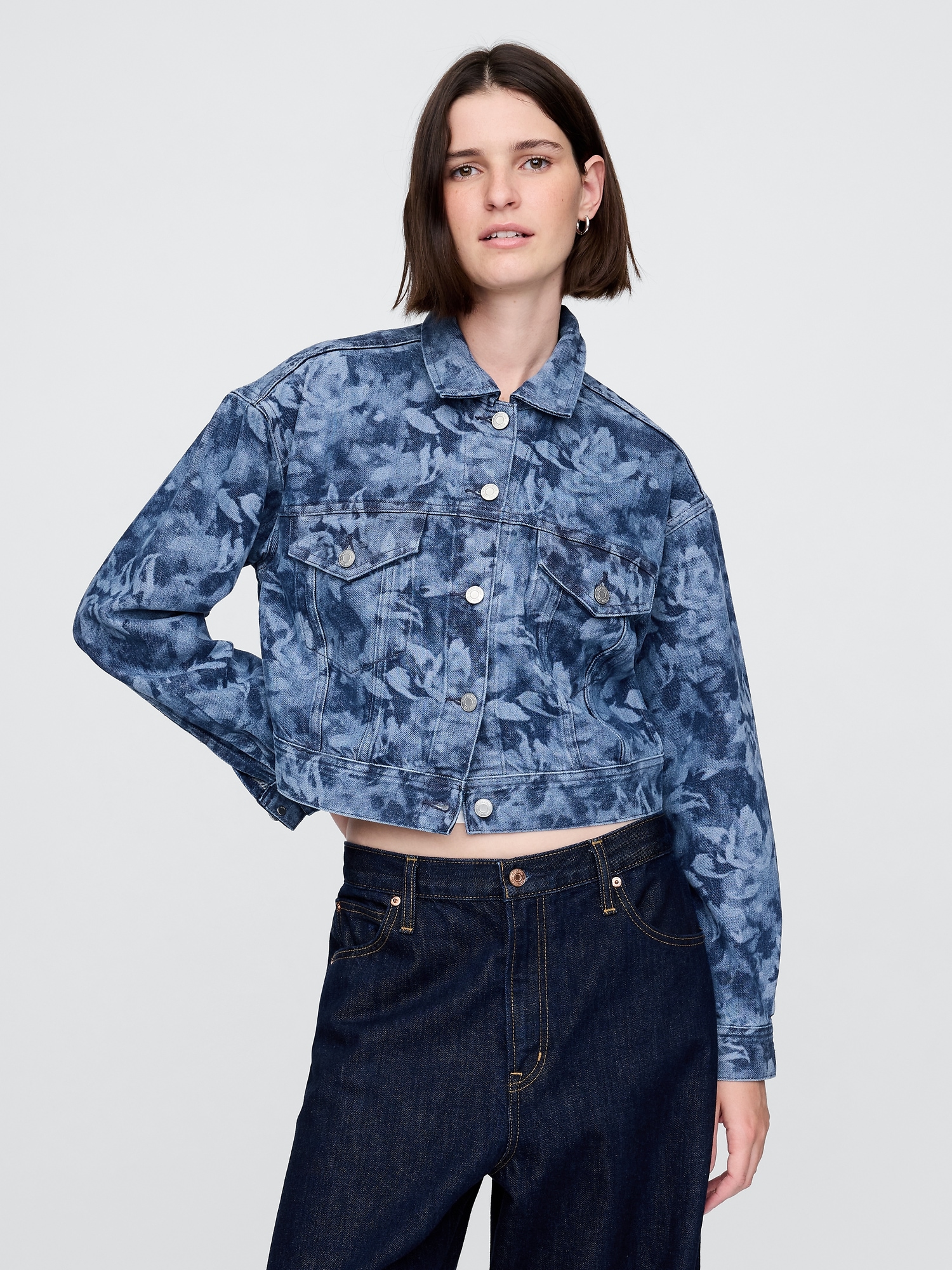 Cropped Floral Denim Icon Jacket