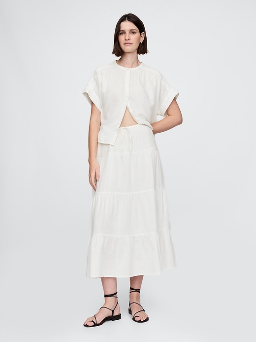 Image number 1 showing, Crinkle Gauze Tiered Maxi Skirt