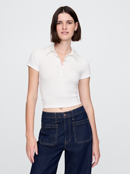 Image number 1 showing, Modern Rib Cropped Polo Shirt