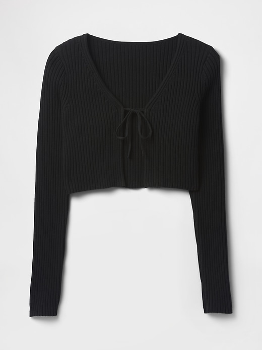 Image number 5 showing, 100% Cotton Cropped Tie-Front Cardigan