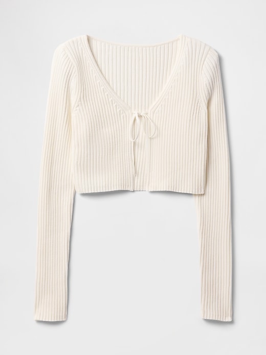 Image number 5 showing, 100% Cotton Cropped Tie-Front Cardigan