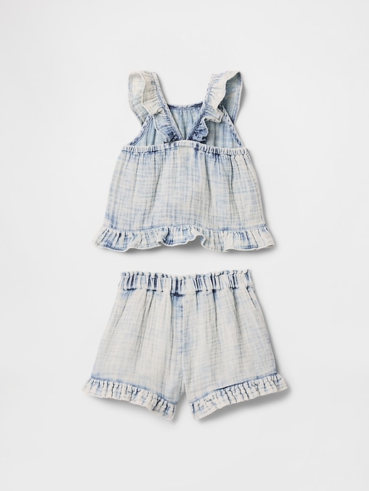 Image number 3 showing, Baby & Toddler Crinkle Gauze Denim Ruffle Set