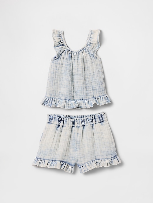 Image number 2 showing, Baby & Toddler Crinkle Gauze Denim Ruffle Set