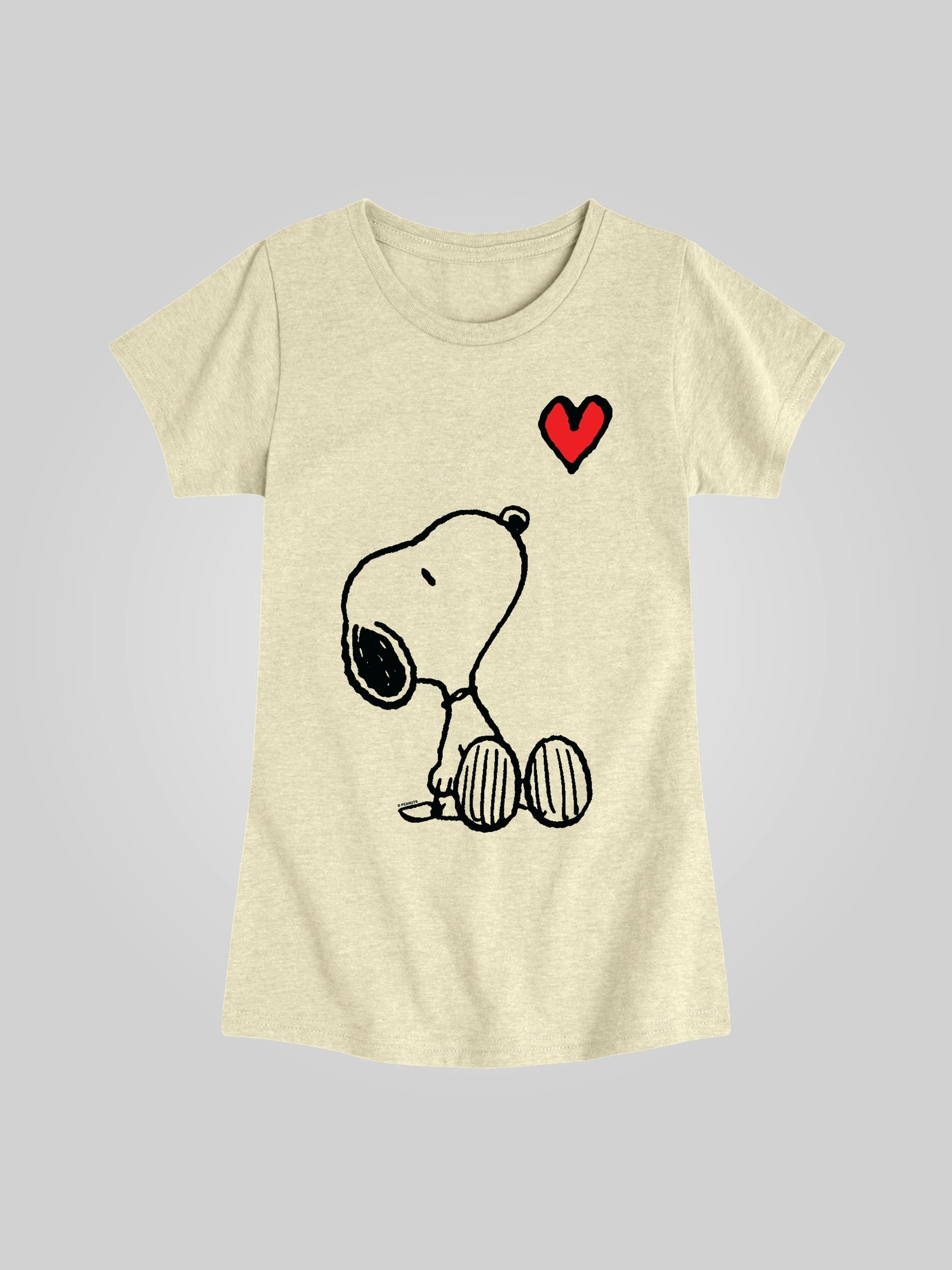 Kids Peanuts Valentines Snoopy Heart Fitted Short Sleeve Graphic Tee