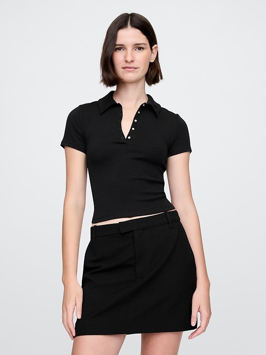 Image number 1 showing, Modern Rib Cropped Polo Shirt