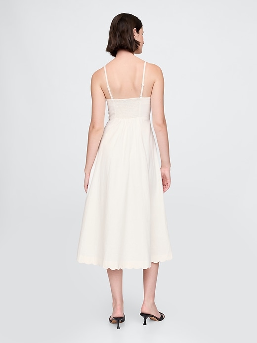 Image number 2 showing, Linen-Blend Scalloped Midi Dress