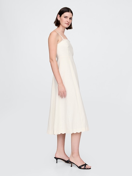 Image number 3 showing, Linen-Blend Scalloped Midi Dress