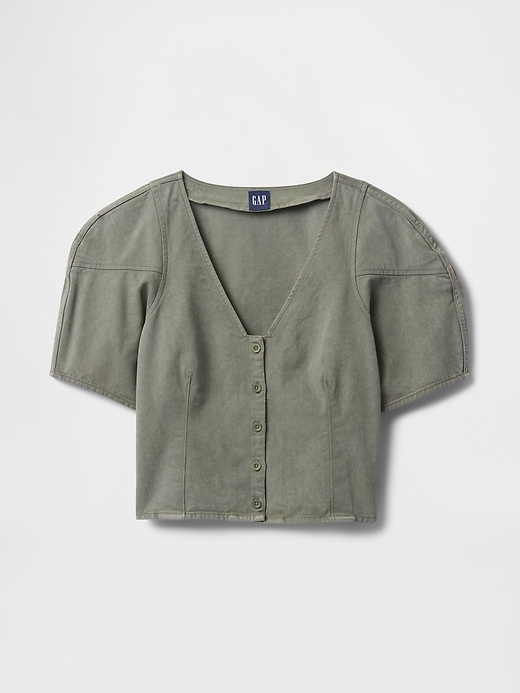 Image number 5 showing, Barrel-Sleeve Cropped Denim Shirt