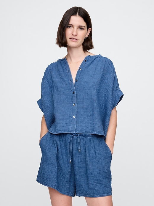 Image number 1 showing, Crinkle Gauze Denim Shirt