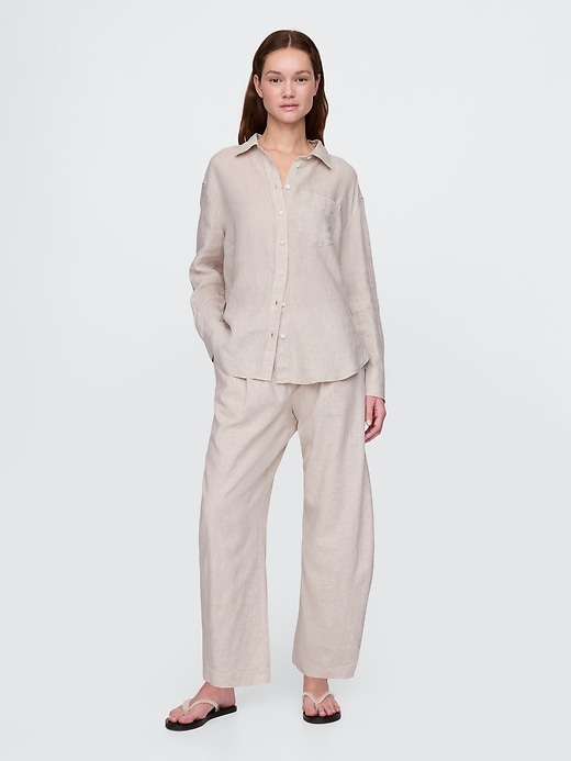 Image number 1 showing, Mid Rise Linen-Blend Easy Barrel Pants