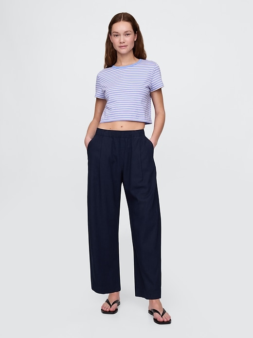 Image number 1 showing, Mid Rise Linen-Blend Easy Barrel Pants