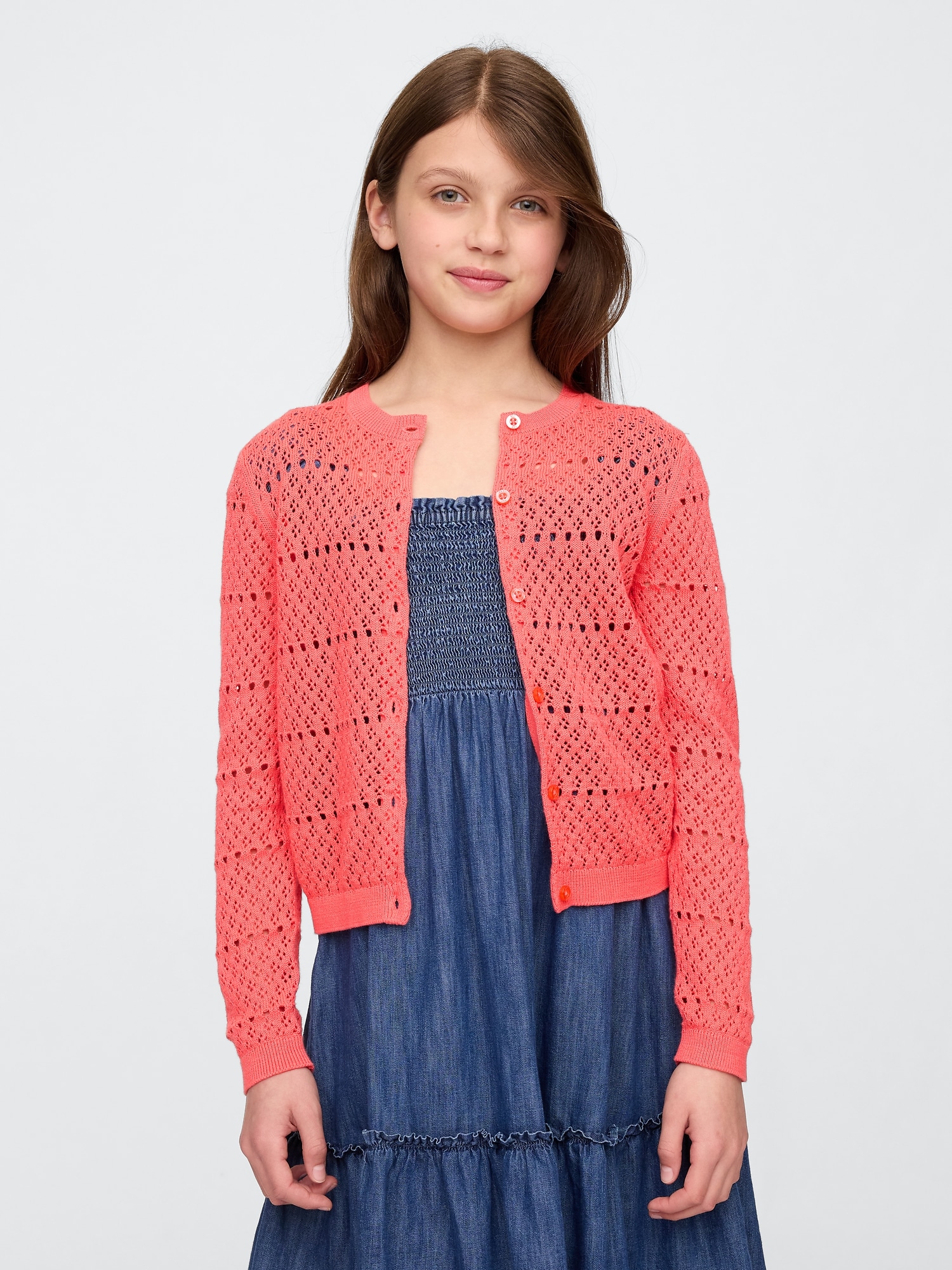 Girls Pointelle Cardigan - Pink