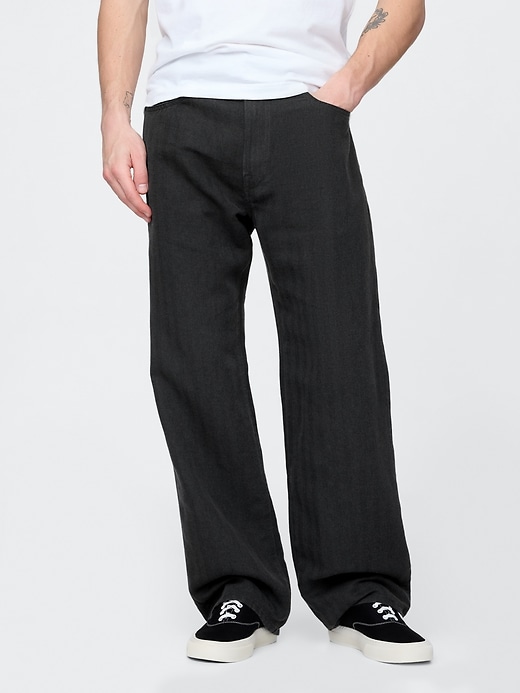 Image number 2 showing, Linen-Cotton '90s Loose Herringbone Pants