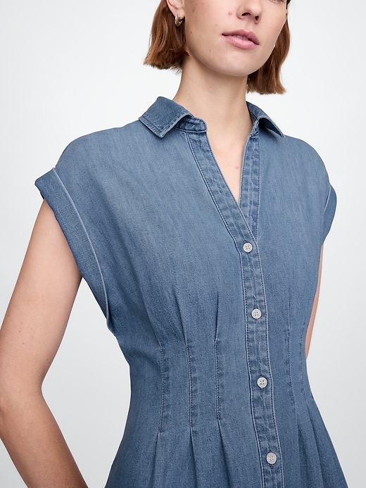 Image number 4 showing, Denim Pleated Maxi Shirtdress