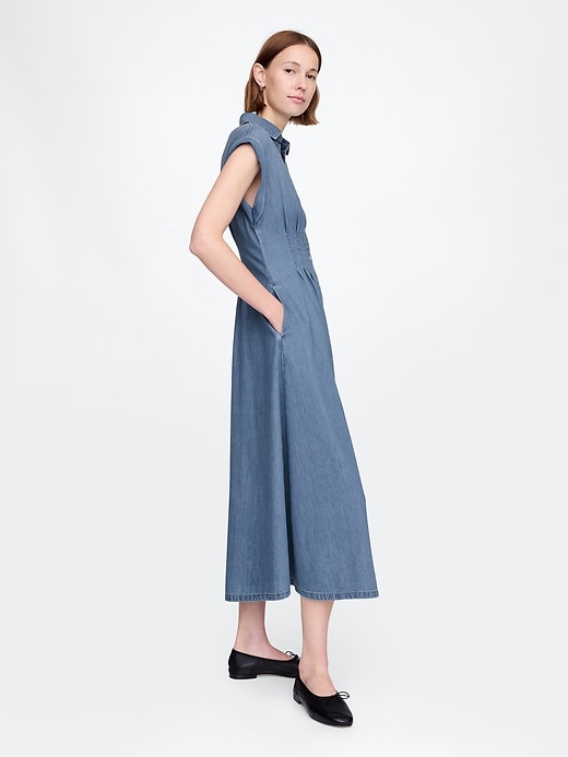 Image number 3 showing, Denim Pleated Maxi Shirtdress