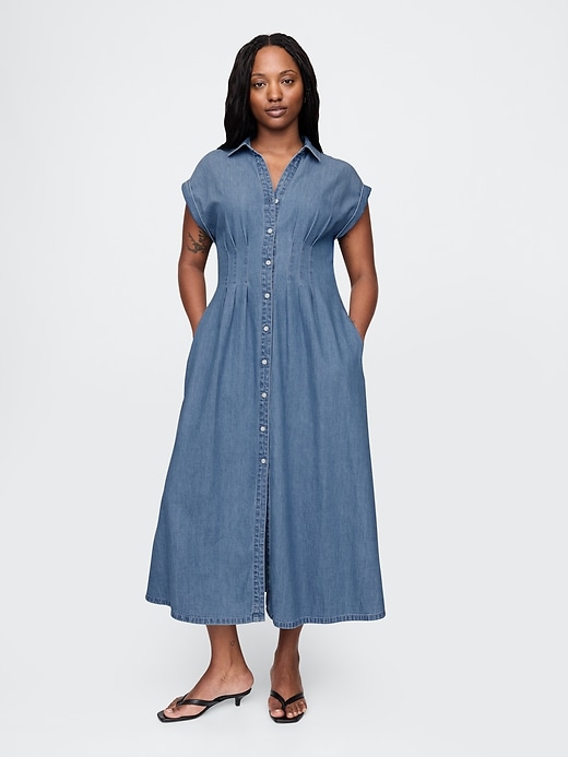 Image number 5 showing, Denim Pleated Maxi Shirtdress