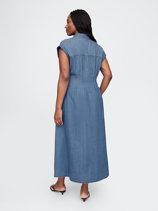 Image number 6 showing, Denim Pleated Maxi Shirtdress