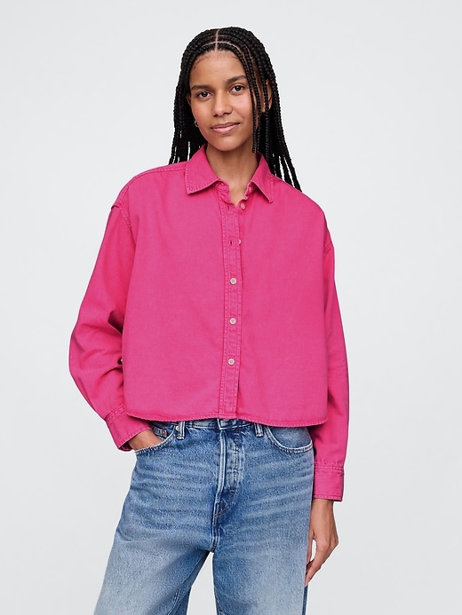 Image number 1 showing, UltraSoft Denim Cropped Big Shirt