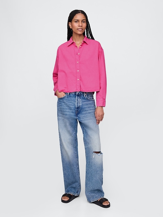 Image number 3 showing, UltraSoft Denim Cropped Big Shirt