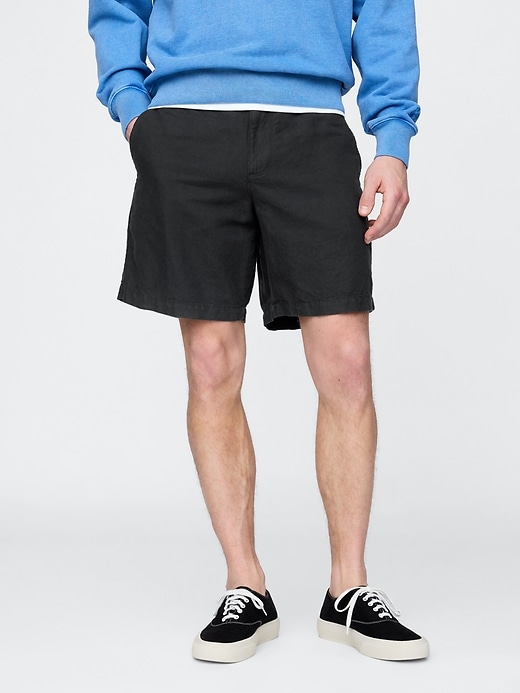 Image number 2 showing, 8" Linen-Cotton Shorts