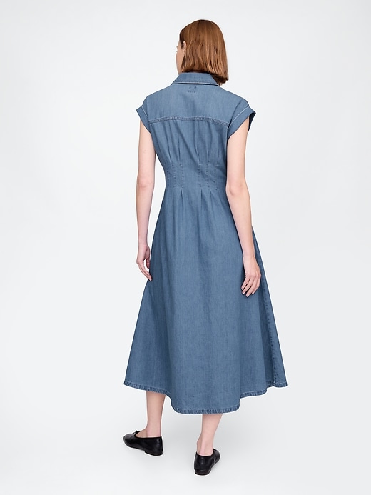 Image number 2 showing, Denim Pleated Maxi Shirtdress