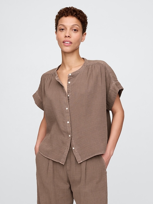 Image number 1 showing, Crinkle Gauze Dolman Shirt