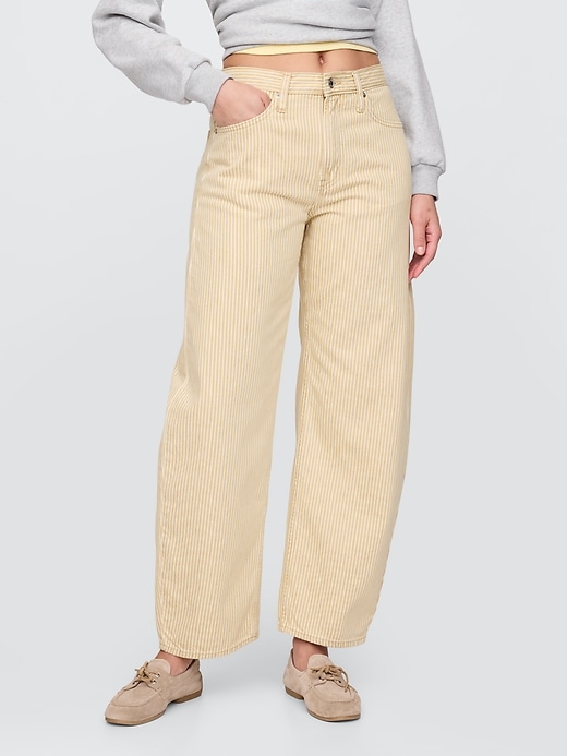 Image number 2 showing, High Rise Khaki Stripe Barrel Jeans