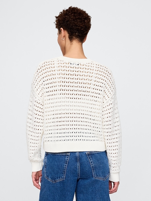 Image number 3 showing, 100% Cotton Crochet Crewneck Sweater