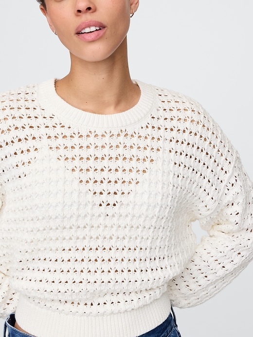 Image number 4 showing, 100% Cotton Crochet Crewneck Sweater