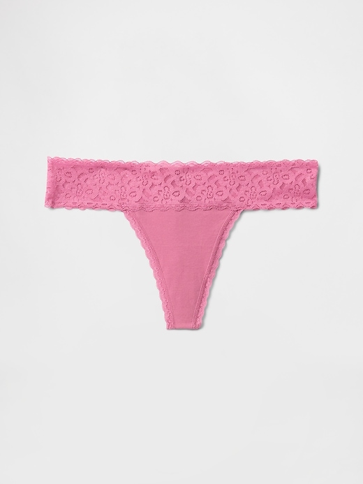 Image number 3 showing, Organic Stretch Cotton Lace-Trim Thong