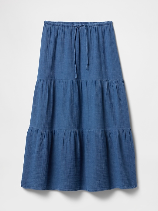 Image number 5 showing, Crinkle Gauze Denim Tiered Maxi Skirt