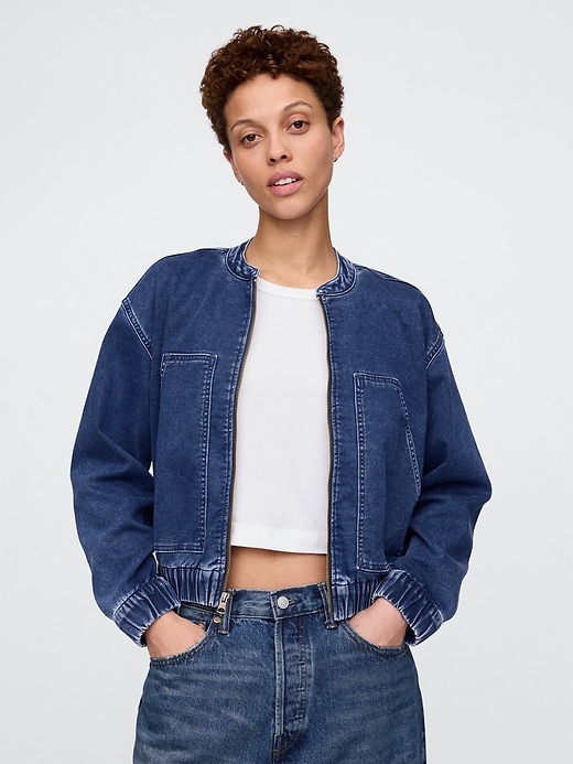 Image number 1 showing, Knit Denim Bomber Jacket