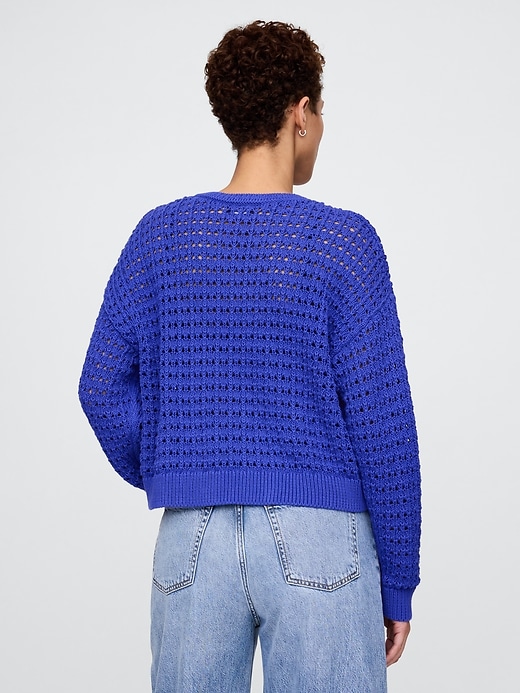 Image number 3 showing, 100% Cotton Crochet Crewneck Sweater