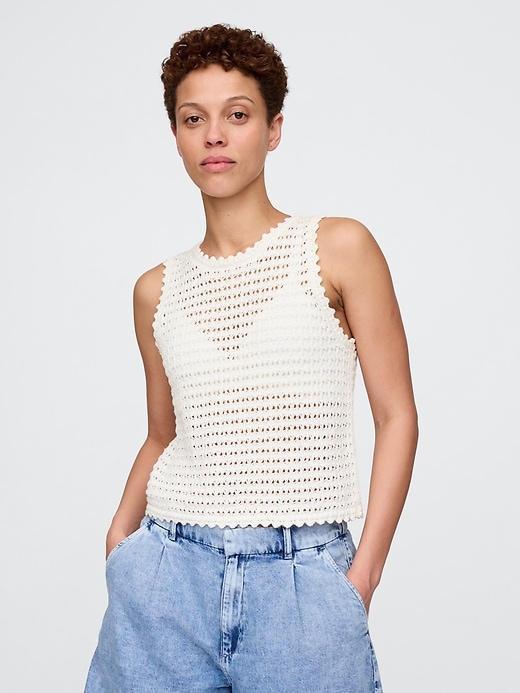 Image number 1 showing, 100% Cotton Crochet Tank Top