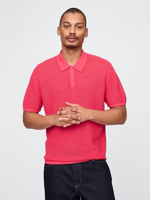 Image number 1 showing, Textured Crochet Polo Shirt