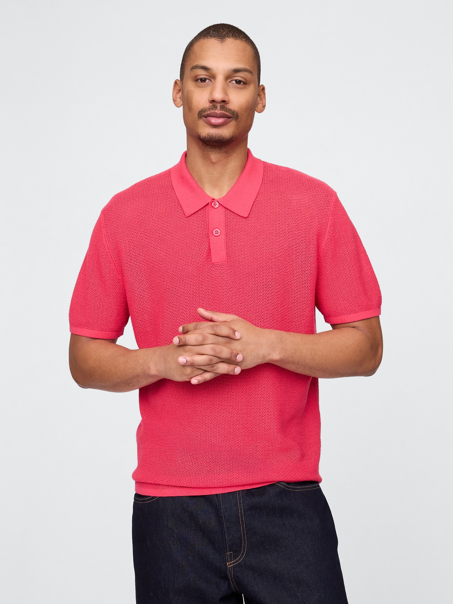 Textured Crochet Polo Shirt