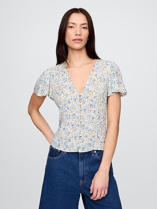 Image number 1 showing, Crepe Flutter-Sleeve Top