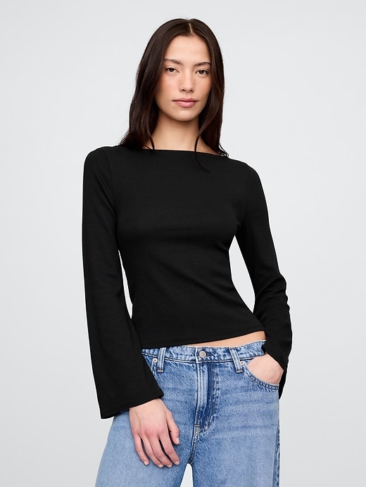 Image number 1 showing, Modern Boatneck Bell-Sleeve T-Shirt