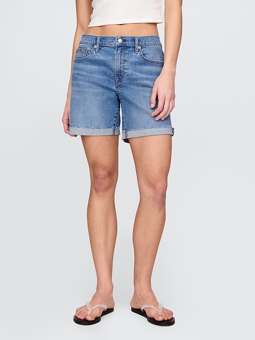 Image number 2 showing, 5" Mid Rise Denim Girlfriend Shorts