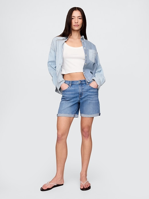 Image number 1 showing, 5" Mid Rise Denim Girlfriend Shorts