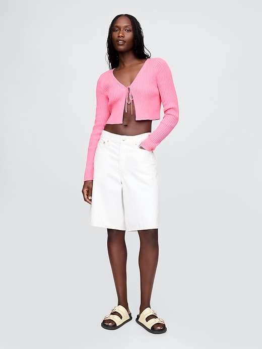 Image number 2 showing, 100% Cotton Cropped Tie-Front Cardigan